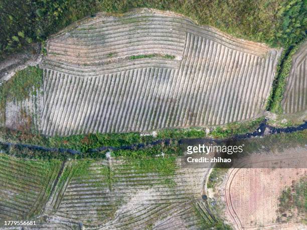 aerial photograph of new cultivated land - reclaimed land stock pictures, royalty-free photos & images