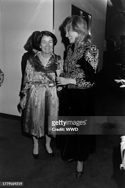 Maggie Wetzel and Nancy Mehta attend a party at Times Mirror Square in Los Angeles, California, on December 2, 1980.
