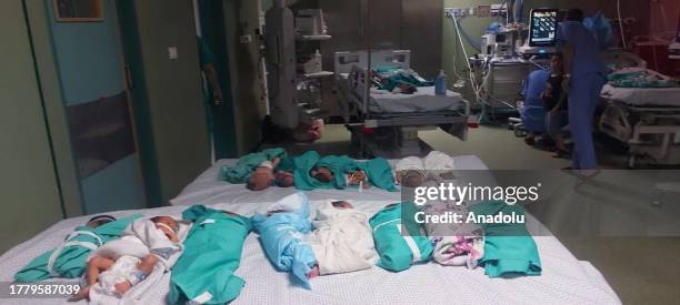 View of 33 premature babies whose lives are in danger at intensive care unit as the Israeli attacks continue on its 36th day in Gaza City, Gaza on...