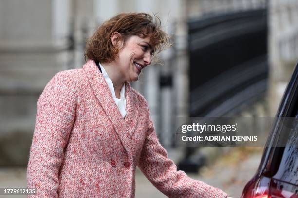 Britain's newly appointed Health Secretary Victoria Atkins leaves from 10 Downing Street in central London on November 13, 2023 following a cabinet...