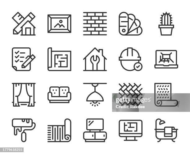 illustrazioni stock, clip art, cartoni animati e icone di tendenza di interior design - icone di linea - veduta di interni
