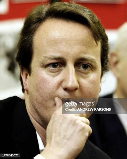 Leader of the British Conservative Party David Cameron attends a meeting at Eastside Young Leaders Academy, in east London, 07 December 2005, where...
