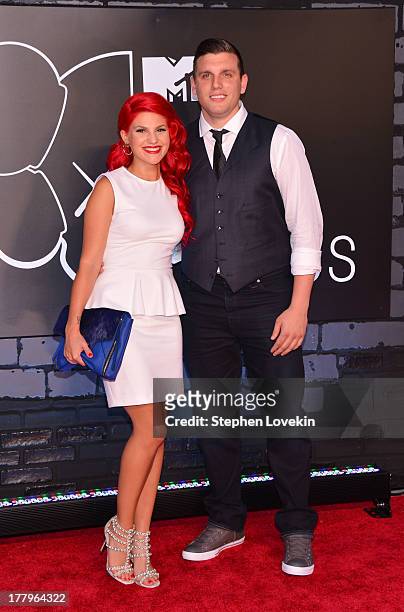 Carly Aquilino and Chris Distefano attend the 2013 MTV Video Music Awards at the Barclays Center on August 25, 2013 in the Brooklyn borough of New...