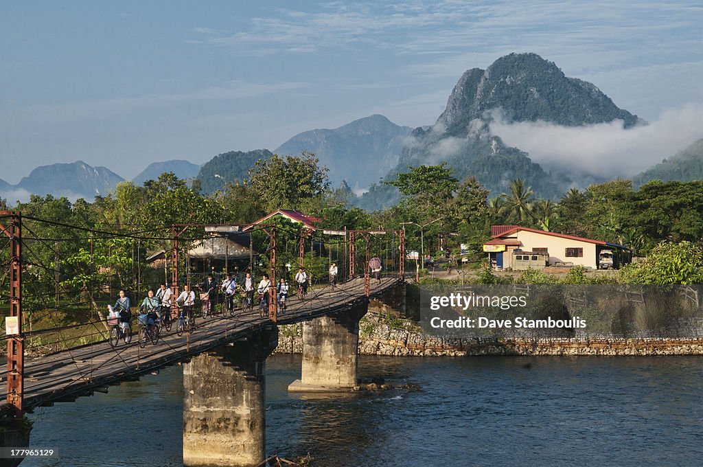 Bridge over the Nam Song River in Vang Vieng, Laos