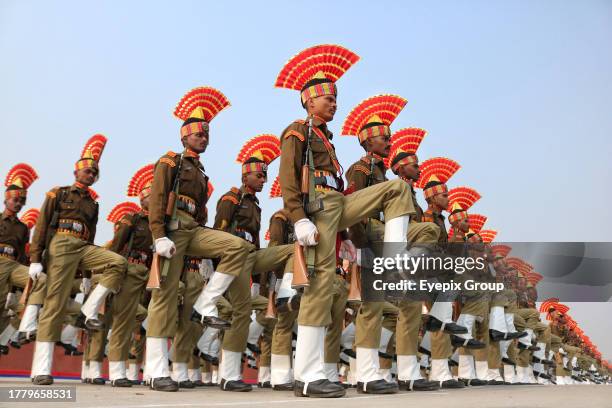 November 09 Srinagar Kashmir, India : New recruits of the Indian Border Security Force take part during a passing out parade in Humhama, on the...