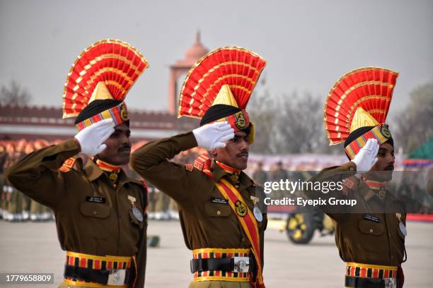 November 09 Srinagar Kashmir, India : New recruits of the Indian Border Security Force during a passing out parade in Humhama, on the outskirts of...