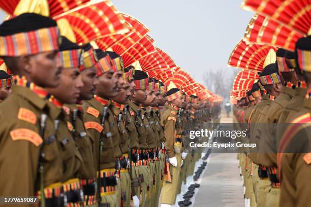 November 09 Srinagar Kashmir, India : New recruits of the Indian Border Security Force take part during a passing out parade in Humhama, on the...