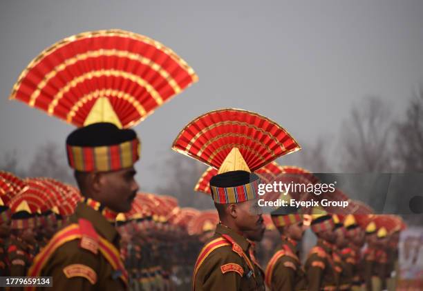 November 09 Srinagar Kashmir, India : New recruits of the Indian Border Security Force take part during a passing out parade in Humhama, on the...