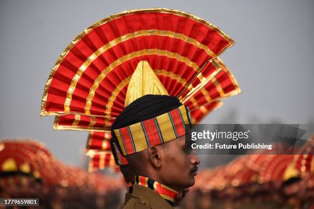 November 09 Srinagar Kashmir, India : New recruits of the Indian Border Security Force take part during a passing out parade in Humhama, on the...