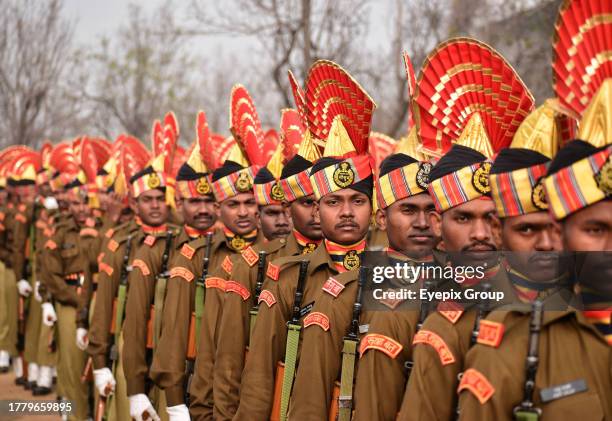 November 09 Srinagar Kashmir, India : New recruits of the Indian Border Security Force take part during a passing out parade in Humhama, on the...