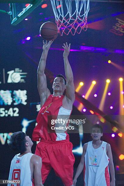 American professional basketball players Jeremy Lin of the Houston Rockets meets fans at MasterCard Center on August 24, 2013 in Beijing, China.