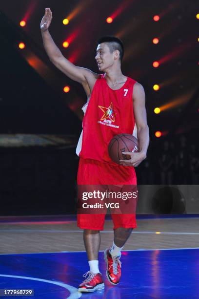 American professional basketball players Jeremy Lin of the Houston Rockets meets fans at MasterCard Center on August 24, 2013 in Beijing, China.