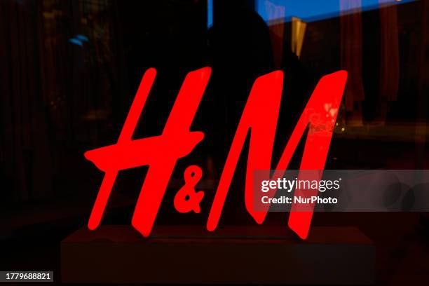 The H &amp; M Hennes &amp; Mauritz AB logo, the multinational clothing company based in Sweden focused on fast-fashion clothing and the...