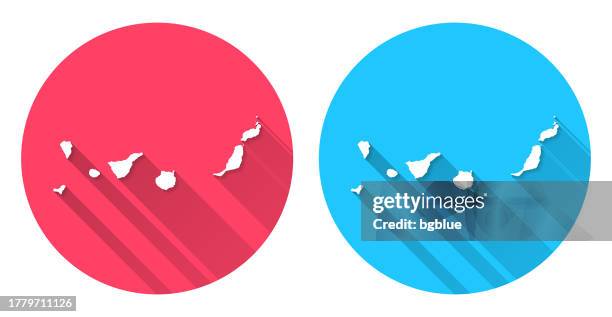 canary islands map. round icon with long shadow on red or blue background - tenerife stock illustrations