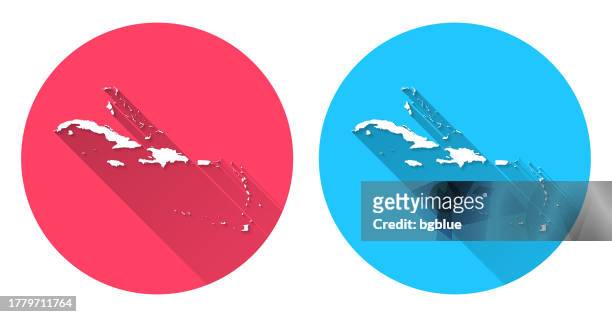 ilustrações de stock, clip art, desenhos animados e ícones de caribbean map. round icon with long shadow on red or blue background - galapagos islands