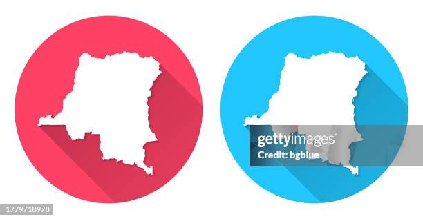 democratic republic of the congo map. round icon with long shadow on red or blue background - democratic republic of congo stock illustrations