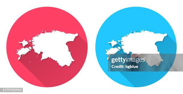 estonia map. round icon with long shadow on red or blue background - estonia map stock illustrations