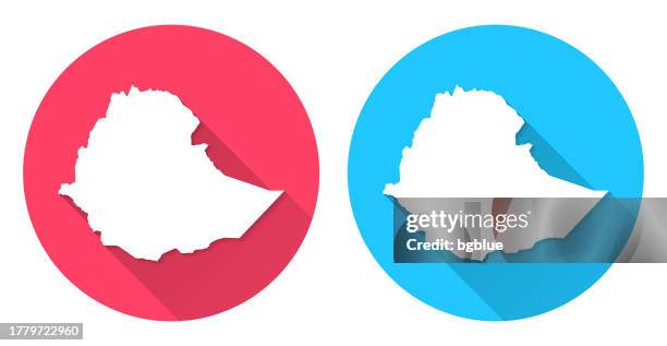 stockillustraties, clipart, cartoons en iconen met ethiopia map. round icon with long shadow on red or blue background - ethiopia