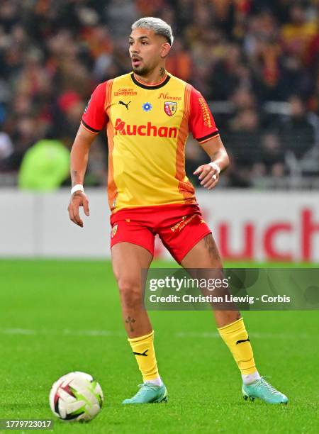 Axel Medina of RC Lens in action during the Ligue 1 Uber Eats match between RC Lens and Olympique de Marseille at Stade Bollaert-Delelis on November...
