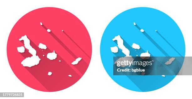 galapagos islands map. round icon with long shadow on red or blue background - galapagos stock illustrations