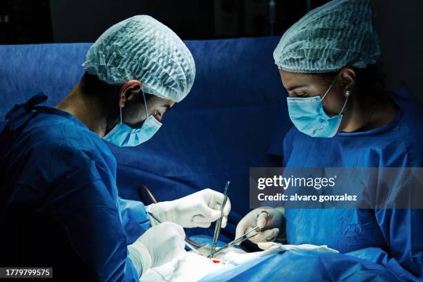 team of doctors performing a surgery in the hospital - dorso humano - fotografias e filmes do acervo