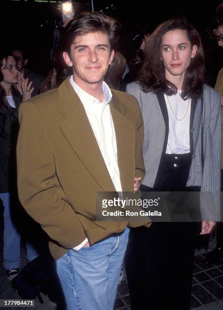 Actor Charlie Schlatter and girlfriend Colleen Gunderson attend the "Bodies, Rest & Motion" Burbank Premiere on April 1, 1993 at AMC Burbank 14 in...