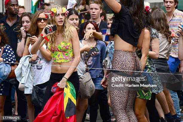 Cara Delevingne seen during the Notting Hill Carnival on August 26, 2013 in London, England.