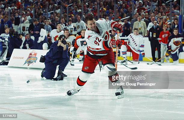 Jeff O'Neill of the Carolina Hurricanes competes for the Eastern Conference All-Stars during the NHL SuperSkills competition at the Office Depot...