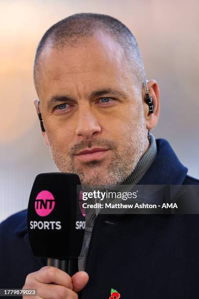 Former player Joe Cole working as a television pundit for TNT Sports during the Premier League match between Wolverhampton Wanderers and Tottenham...