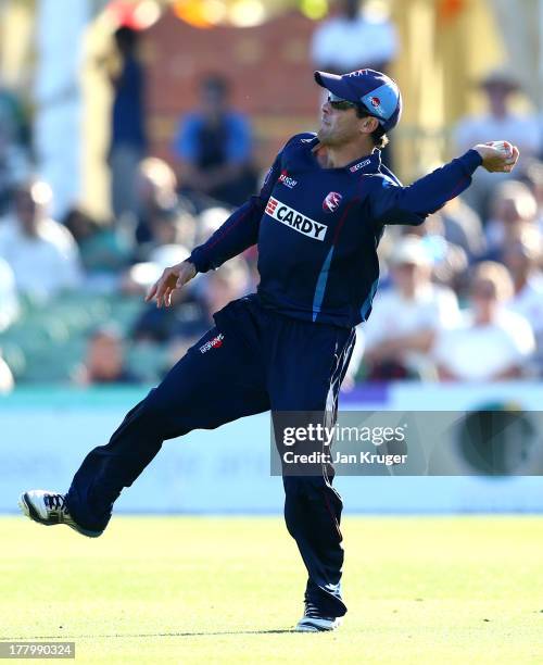 Brendan Nash of Kent fields the ball during the Yorkshire Bank 40 match between Kent Spitfires and Nottinghamshire Outlaws at The Spitfire Ground on...