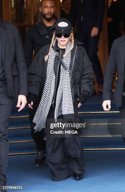 Madonna is seen leaving her hotel on November 13, 2023 in Paris, France.