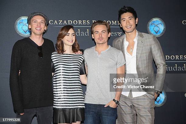 Jamie Campbell Bower, Lily Collins, Kevin Zegers and Godfrey Gao attend "The Mortal Instruments: City of Bones" Mexico City photocall at St Regis...