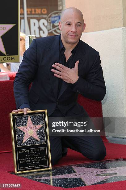 Vin Diesel attends the ceremony honoring him with a star on The Hollywood Walk of Fame held on August 26, 2013 in Hollywood, California.
