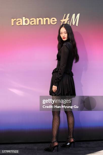 South Korean model Shin Hyun-Ji is seen at the 'Rabanne H&M' collection preview event on November 07, 2023 in Seoul, South Korea.