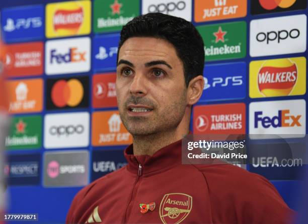 Arsenal Manager Mikel Arteta during the Arsenal Press Conference at London Colney on November 07, 2023 in St Albans, England.