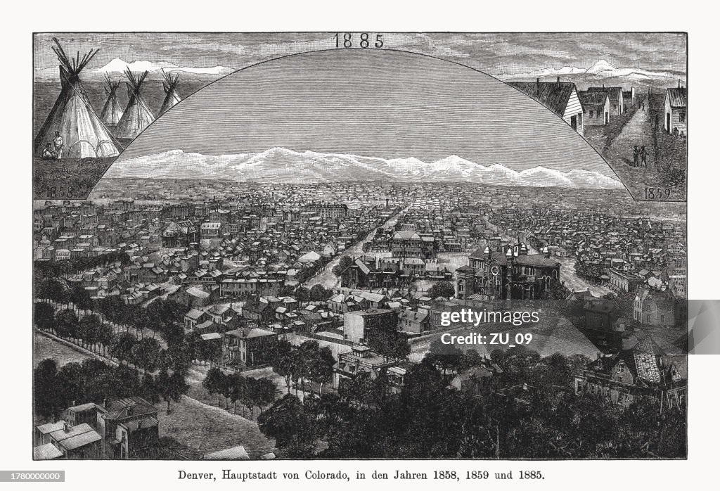 Historical views of Denver, Colorado, USA, wood engraving, published in 1894