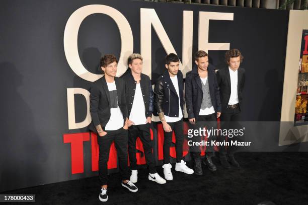Louis Tomlinson, Niall Horan, Zayn Malik, Liam Payne, and Harry Styles attend the New York premiere of "One Direction: This Is Us" at the Ziegfeld...