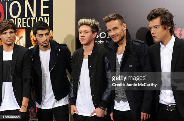 Louis Tomlinson, Zayn Malik, Niall Horan, Liam Payne, and Harry Styles attend the world premiere of "One Direction: This Is Us" at the Ziegfeld...