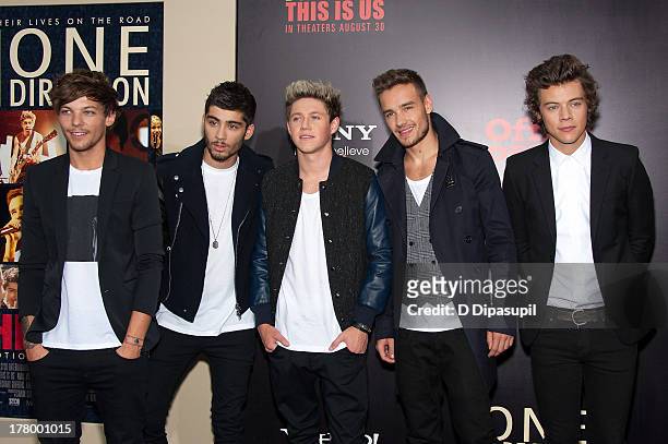 Louis Tomlinson, Zayn Malik, Niall Horan, Liam Payne, and Harry Styles of One Direction attend the New York premiere of "One Direction: This Is Us"...