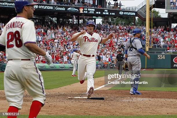 Casper Wells of the Philadelphia Phillies during a game against the Los Angeles Dodgers at Citizens Bank Park on August 18, 2013 in Philadelphia,...