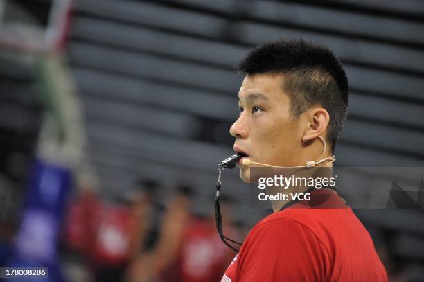 American professional basketball player Jeremy Lin of the Houston Rockets attends a basketball training camp at MasterCard Center on August 26, 2013...