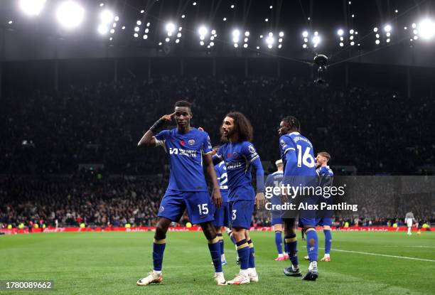 Nicolas Jackson of Chelsea celebrates after scoring the team's fourth goal and his hat-trick during the Premier League match between Tottenham...