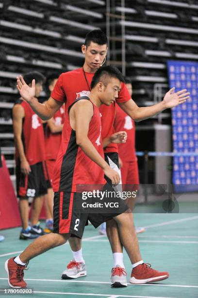 American professional basketball player Jeremy Lin of the Houston Rockets attends a basketball training camp at MasterCard Center on August 26, 2013...