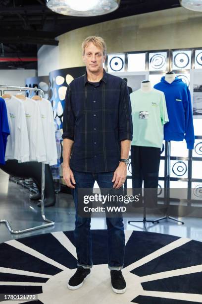 Tony Hawk displaying pieces from Tony Hawk Signature Line.