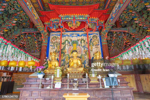 buddha statue inside korean temple - gyeongju fotografías e imágenes de stock