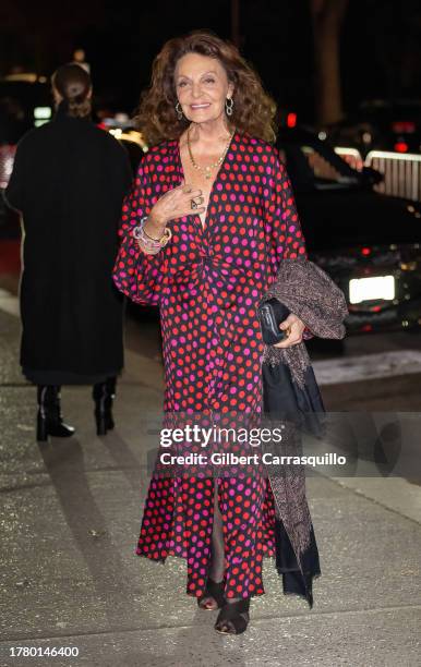 Fashion designer Diane von Fürstenberg is seen arriving to the 2023 CFDA Fashion Awards at American Museum of Natural History on November 06, 2023 in...