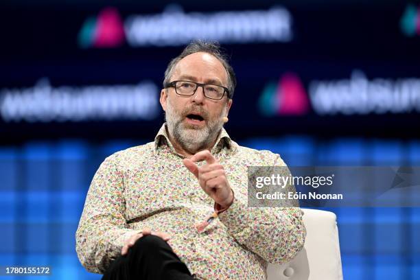 Lisbon , Portugal - 13 November 2023; Jimmy Wales, Founder, Wikipedia, on Centre Stage during the opening night of Web Summit 2023 at the Altice...