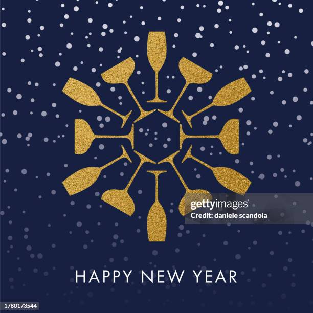 new year greeting card with snowflake make with champagne flute. - get well card stock illustrations