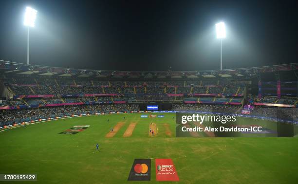 General view of play during the ICC Men's Cricket World Cup India 2023 between Australia and Afghanistan at Wankhede Stadium on November 07, 2023 in...