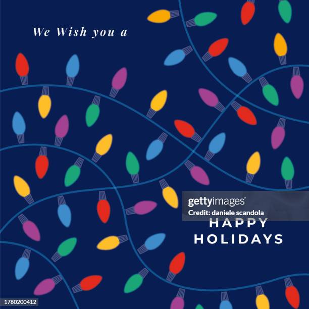 bildbanksillustrationer, clip art samt tecknat material och ikoner med christmas light bulbs on blue background. - christmas lights